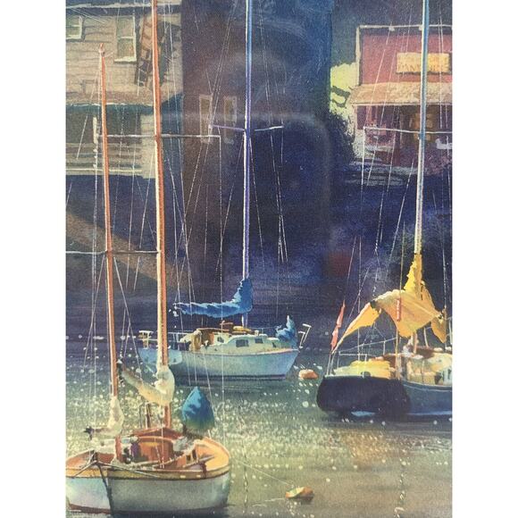 Kiff Holland Clay Glass Trivet Wall Art Sail Boats Lake Cliff Lake House Set 2 - Picture 3 of 9